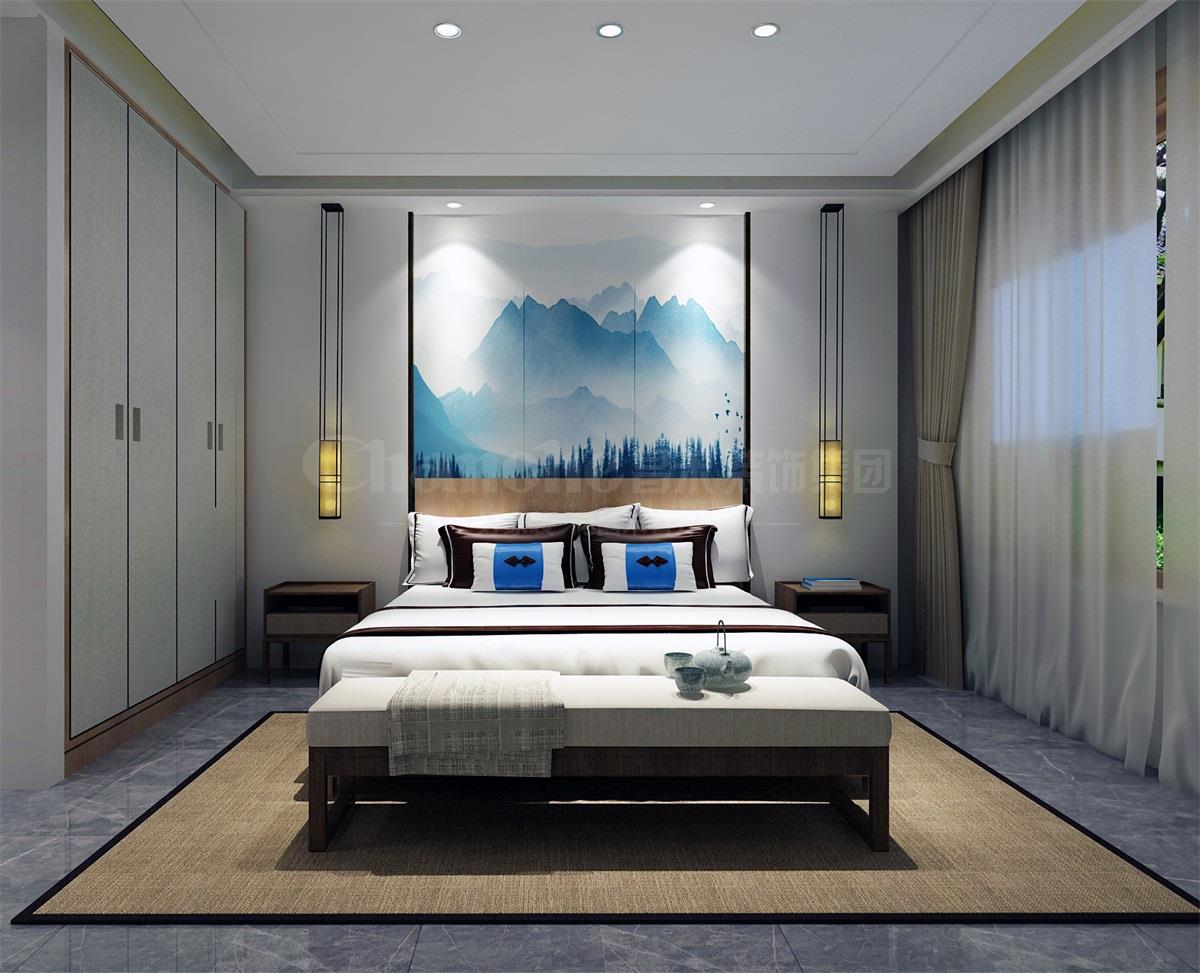 主臥貫穿、白色、灰色，加小許黑色融合的暖色調(diào)讓詩意棲居，少幾分濃墨重彩，多幾分雅致清寧，并在此感悟生命的智慧。內(nèi)心的平靜才能感悟到生活的大美，美不是符號(hào)，是一種心境，一份怡然，更是一份禪動(dòng)。